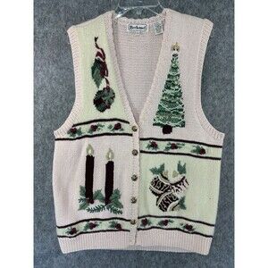 Vintage Bechamel Christmas Hand Knit Cardigan Sweater Embroidered Pink Tree